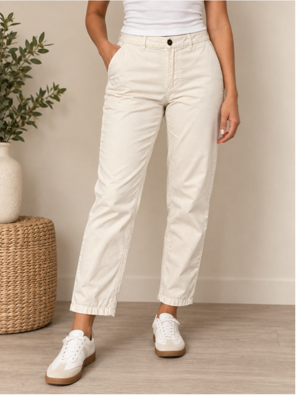 Boden White Cropped Chino Pants Size 10R Classic Stretch Ankle Pants N:1